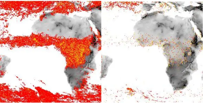 Figure 4 : Distribution spatiale des cellules et systèmes convectifs du mois d’octobre 2013