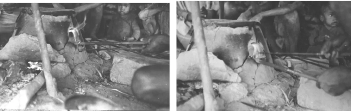 Fig. 4.  Photographies illustrant deux étapes de la fabrication de l’anneau sans couture en Népal (Gaborieau 1977,  112-117)