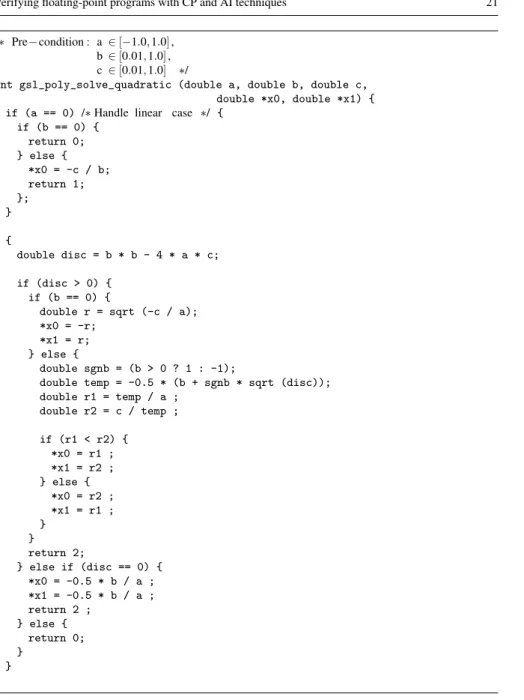 Fig. 7 Program gsl_poly_solve_quadratic from the GNU Scientific Library