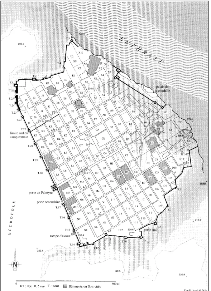 Fig. 1 – Doura-Europos avec indication des monuments cités. Plan H. David, M. Gelin.