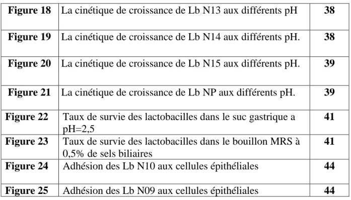 Figure 19  La cinétique de croissance de Lb N14 aux différents pH.  38  Figure 20  La cinétique de croissance de Lb N15 aux différents pH