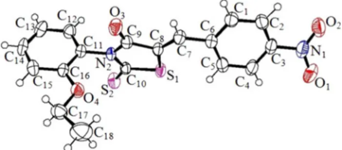Fig. 1 Preparation and chemical structure of (Z)-5-(4-nitrobenzyliden)-3-N(2-ethoxyphenyl)-2-thioxo-thiazolidin-4-one (ARNO)