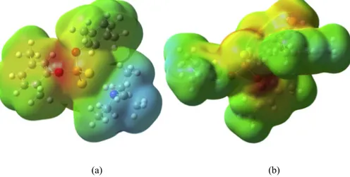 Fig. 4. MEP surfaces: (a) compound 1, (b) compound 2.