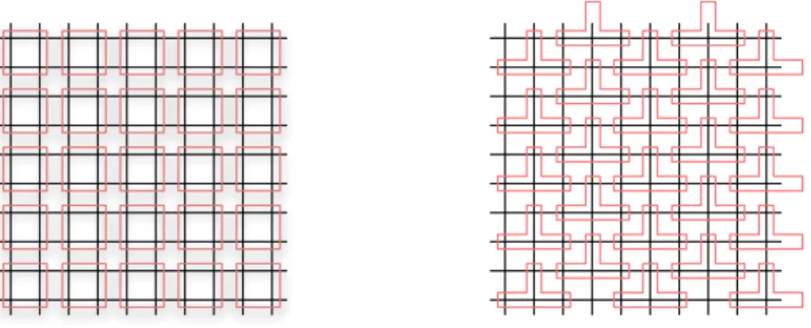 Figure 12: Simple (left) and optimal (right) merges of the grid for 4-vertices patterns.