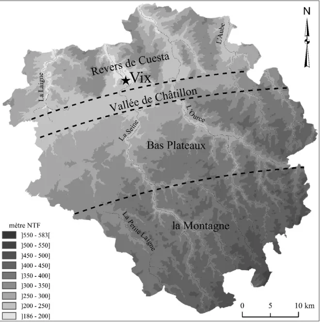 Figure 2. Géomorphologie du Châtillonnais (DAO: Cruz F. d’ap. les données SRTM 90 m).