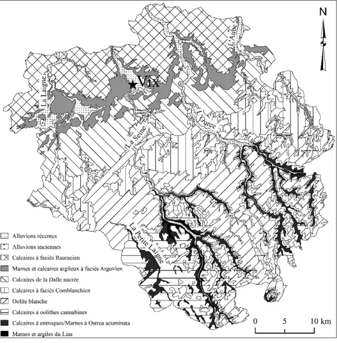 Figure 3. Carte géologique simplifiée du Châtillonnais   (DAO: Cruz F. d’ap. les données du BRGM).