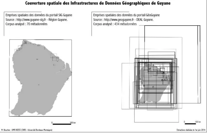 Figure 4. Comparaison des emprises géographiques des données des deux IDG de Guyane. 