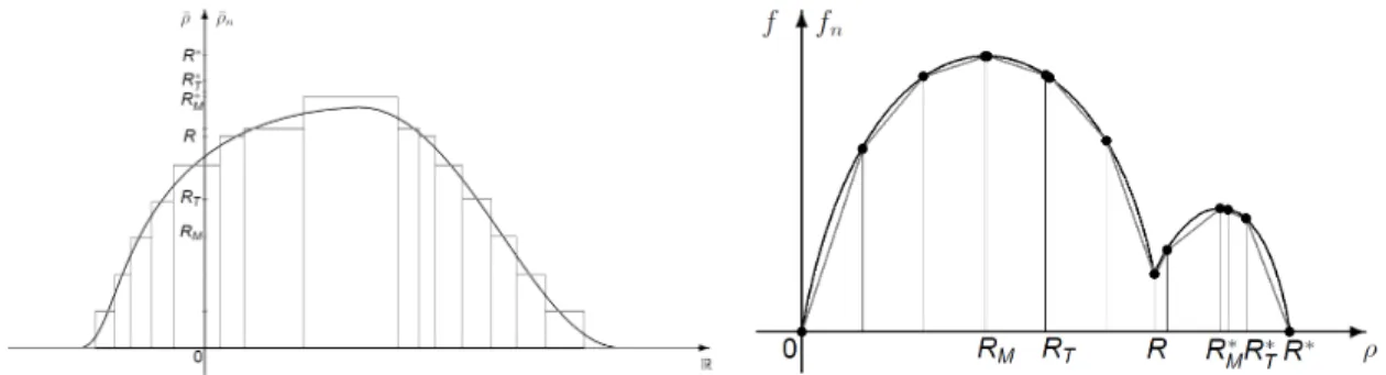 Figure 9: Approximation of the initial data, left, and of the flux, right.