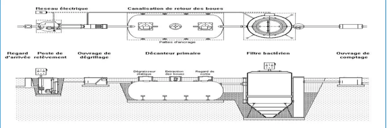 Figure n° Ⅱ . 5: Schéma de la configuration du procédé du lit bactérien .  