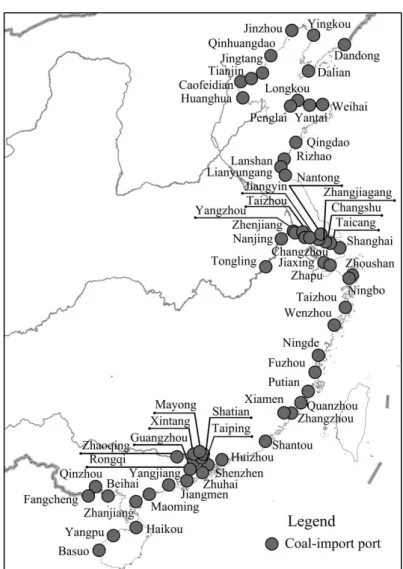 Figure 8: Major coal-importing ports in China 