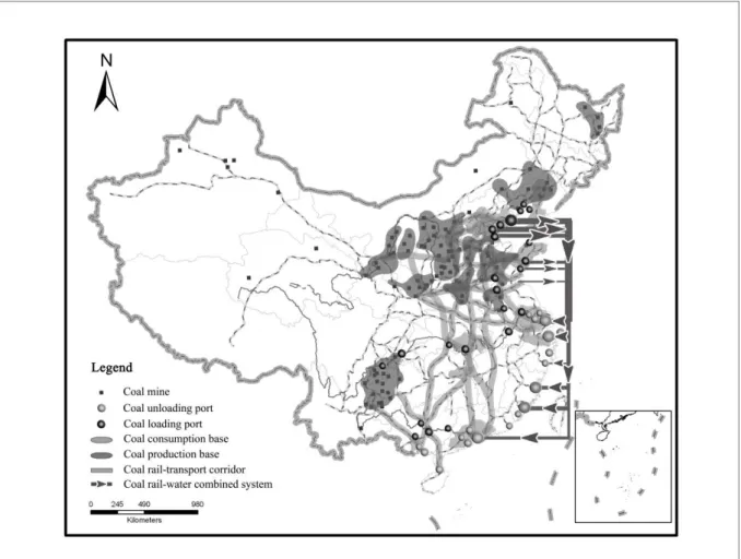 Figure 9: Spatial pattern of coal transfer by rail and rail-water combined systems 