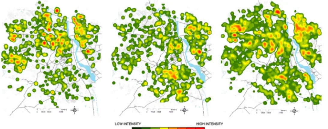 Figure 3A. Delhi dengue cases. Kernel Density Estimation of dengue cases registered in the sentinel  hospitals of Delhi 2008-2010.56   316x130mm (96 x 96 DPI)  234567891011121314151617181920212223 24 25 26 27 28 29 30 31 32 33 34 35 36 37 38 39 40 41 42 43
