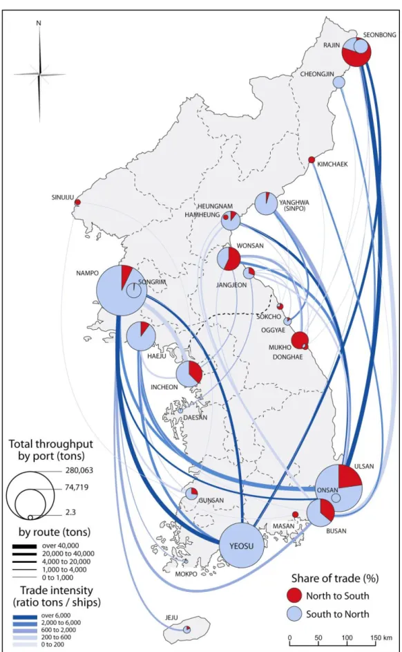 Figure 5: Maritime trade between North and South Korea in 2000 