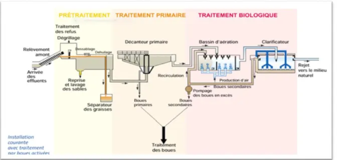 Figure 1. Etapes des traitements des eaux usées. 