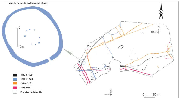 Fig. 14.   Plan du site au sommet de la hiérarchie laténienne locale, Longueil-Sainte-Marie “Le Vivier des Grès” (© F
