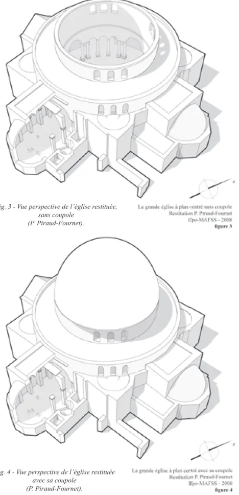 Fig. 3 - Vue perspective de l’église restituée,  sans coupole 