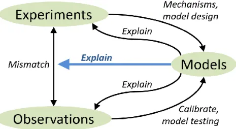 Figure  4.  Relationships  among  experiments,  non-intrusive  observations  and  modelling
