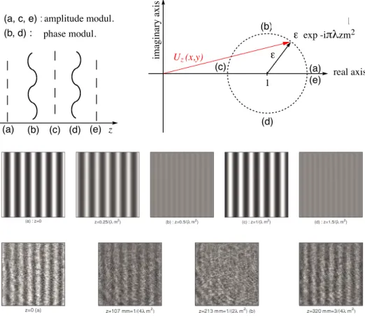 Figure 4. Illustration of the Fresnel diffraction of the sinusoidal mask (Eq.3.1) using Eq.3.2