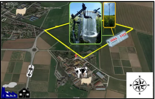 Figure 1. Satellite image of Grignon farm, the surrounding area and the chamber used for this study.