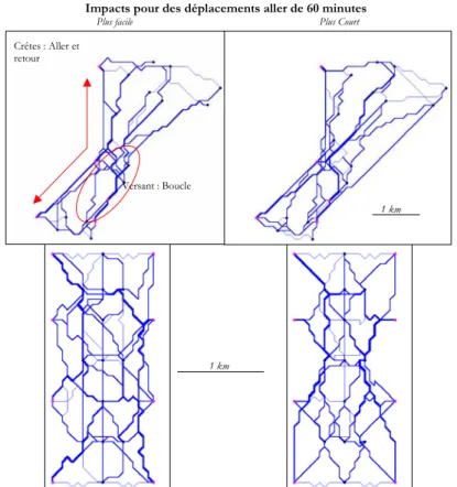 Figure 2.4. Simulations des déplacements sur le Tanet et l'espace théorique 