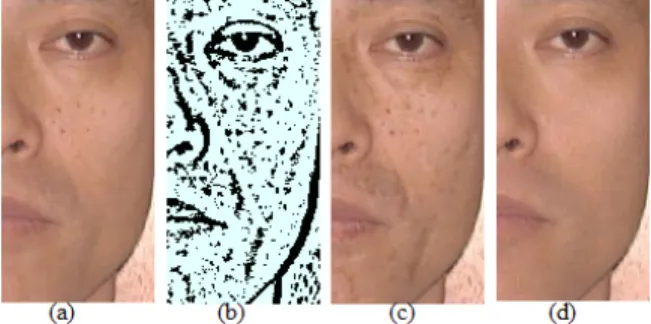 Fig. 13 Manipulation of facial skin marks. (a) Original image. (b) Binary image. (c) Strengthening.