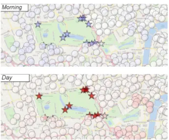 Figure 5: Mutual information from the source cluster City/Barbican (stations drawn using stars) to all the clusters