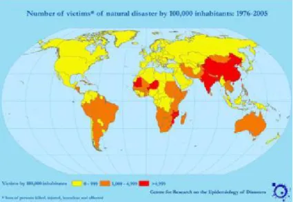 Figure 4.9.1 Nombre de victimes des catastrophes naturelles par 100.000 habitants entre 1976 et  2005