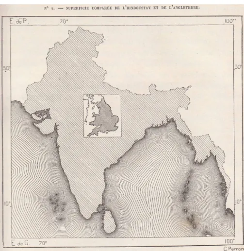Fig. 3. Superficie comparée de l’Hindoustan et de l’Angleterre. 