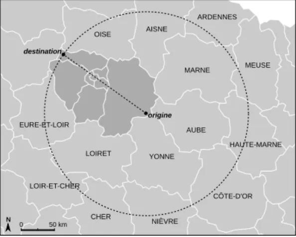 Figure 4 – Exemple de périmètre nécessaire pour l’estimation du modèle de radiation