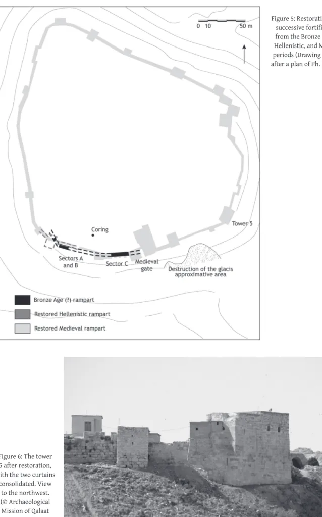 Figure 5: Restoration of the  successive fortifications  from the Bronze Age (?),  Hellenistic, and Medieval  periods (Drawing M