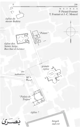 Fig. 16. Bosra, deux églises à plan centré, deux palais, deux triconques