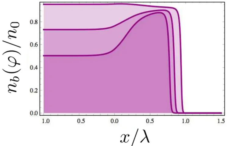 Figure 4. Plot of n b (ϕ) according to Eq. (3) for different values of the affinity constant in the low K e 0 limit (K e 0 = 5, 3, 1 from the top to the bottom curve)
