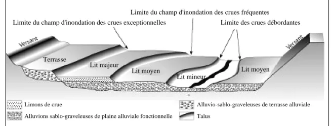 Figure 3 - Relations topographiques entre les différents lits d'un cours d'eau. 