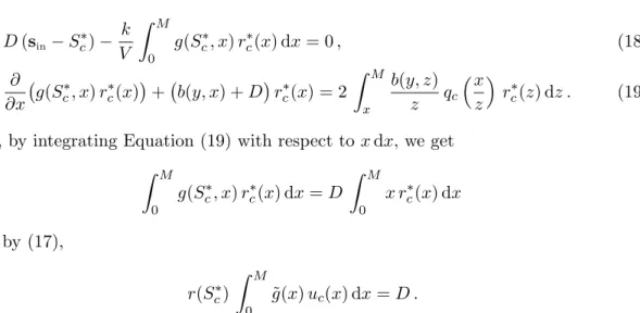 Figure 9 represents the substrate concentration at equilibrium (continuous blue curves) with respect to the trait c for the three values of d previously considered