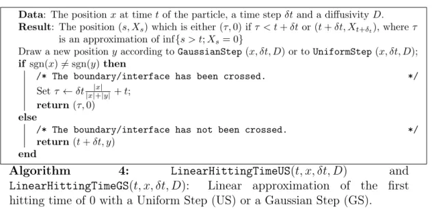 Table 4 summarizes the possible algorithms according to the zone (interface layer, boundary layer, zone of constant diffusivity (see Figure 8) in which the particle is).