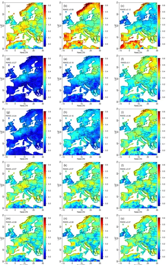 Figure 2. Same as Fig. 1 but for winter precipitation autocorrelations. Note that here precipitation is never used alone as a conditioning dimension.