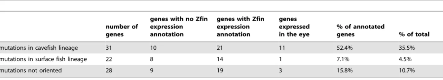 Table 1. Analysis of expression patterns for transcripts with radical mutations.