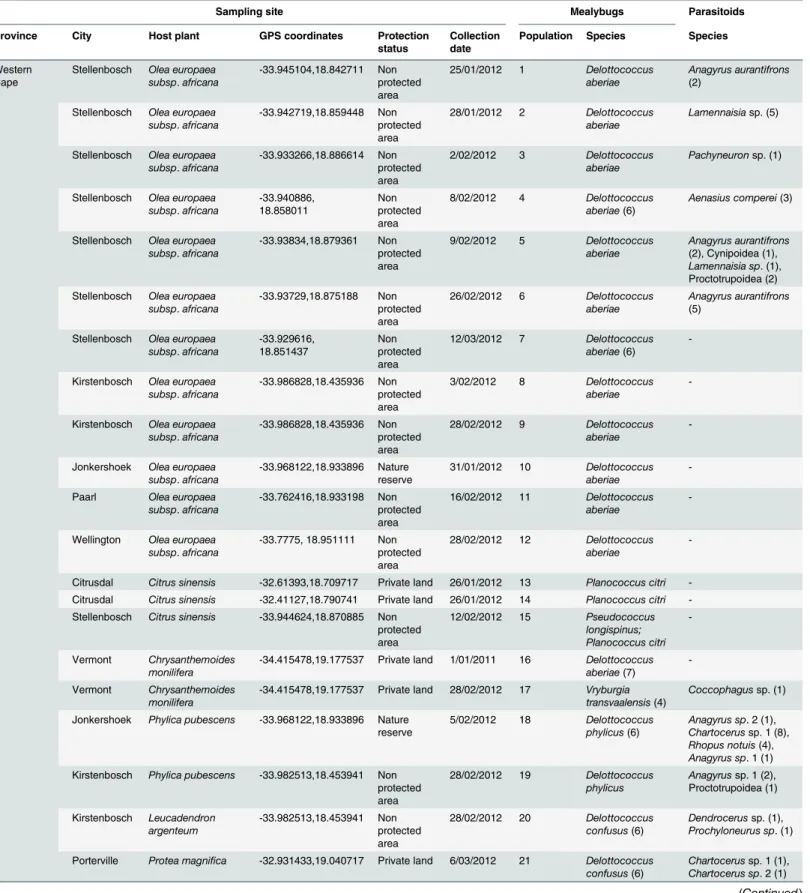 Table 1. Collection localities, mealybugs and parasitoids surveyed from South Africa and Spain.