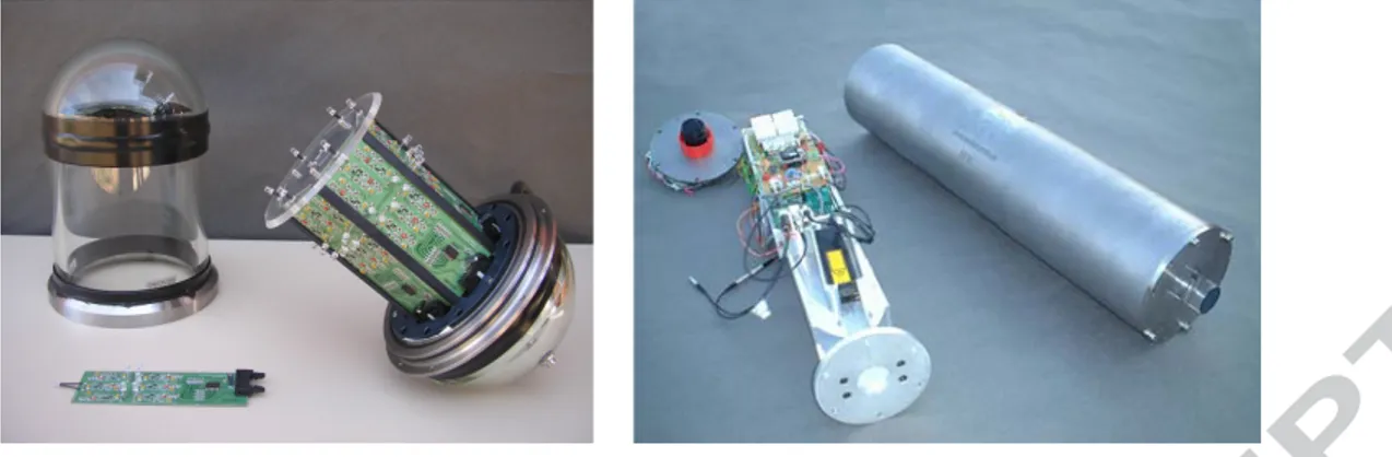 Fig. 10. Picture of an LED optical beacon (left) and a laser beacon (right).