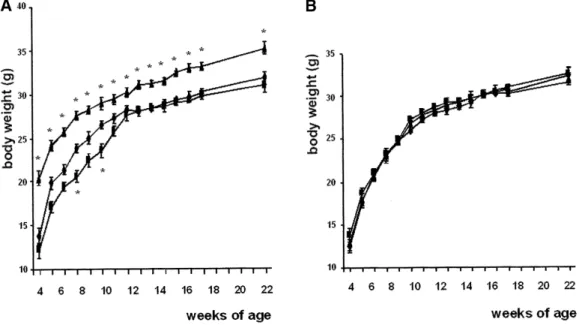 TABLE 3. Food intake, fat mass, and epididymal fat pad weight in 8-week-old wild type and ip-r /  mice fed ei- ei-ther a standard diet (Chow) or a high-fat diet enriched with linoleic acid (LO) or enriched with linoleic acid and 