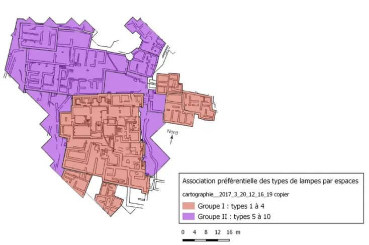 Figure 11: Spatial distribution of the preferential association of lamp groups in the Quartier Mu of Malia.