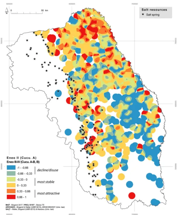 Fig. 4. Positive or negative dynamics between Cucuteni A and Cucuteni A-B and B, c. 4100–3500 BCE.