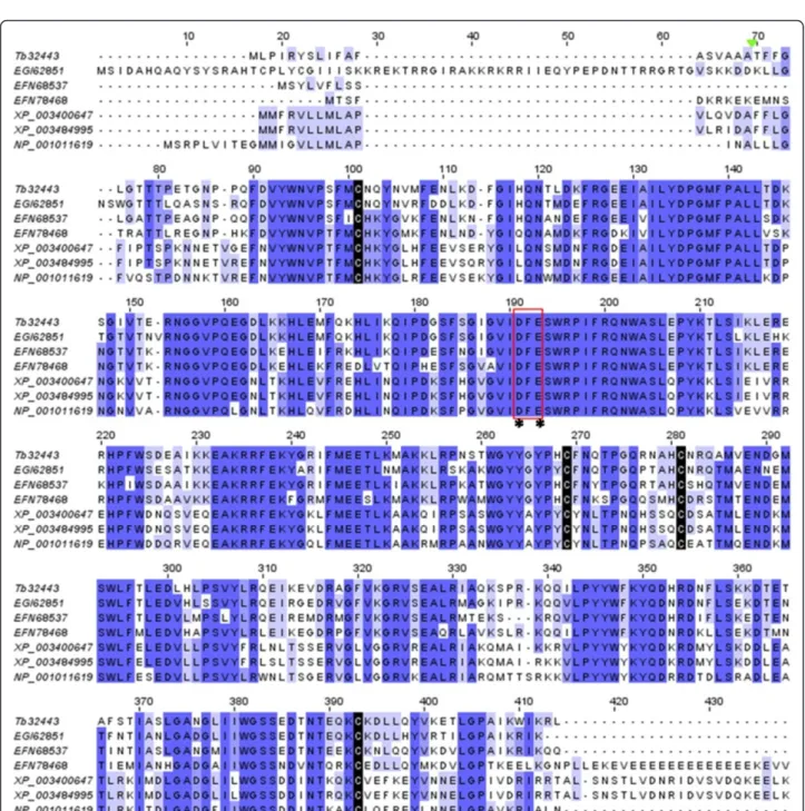 Figure 8 The predicted phospholipase A1-like (PLA1) from T. bicarinatum . (A) Amino acid alignment of the sequences of PLA1-like from T.