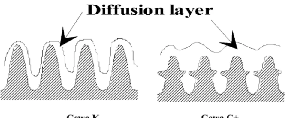 Fig. 6. Flooding of fins by the diffusion layer.