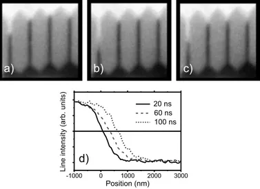 FIG. 1. Scanning Electron Microscopy image showing part of the twenty nanostripes connected in parallel to a pulsed voltage source