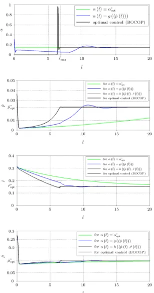 Fig. 3. Time evolution of the suboptimal and approximate optimal processes for γ M = ln(2)/12 h −1 and γ R = ln(2)/24 h −1 