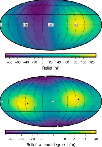 Figure 4. Relief along the core-mantle interface of the Moon with respect to a sphere of radius 330 km