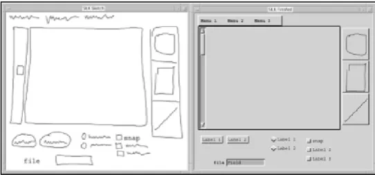 Figure 1. SILK. Left side: sketching widgets. Right side: transformed interface. 