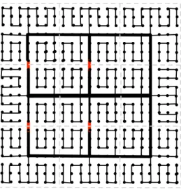 Fig. 2. Spanner of Proposition 3.1 for n = 21 and a = 3. Edges of the a × a grid are in bold
