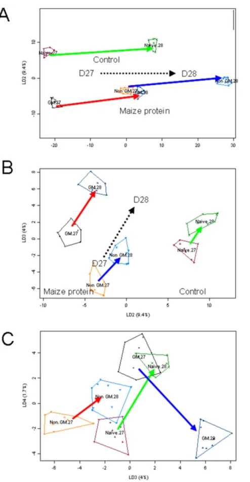 Figure 6. Linear discriminant analysis performed on OSC-PLS–corrected data corresponding to the late urine collections performed on days 27 and 28